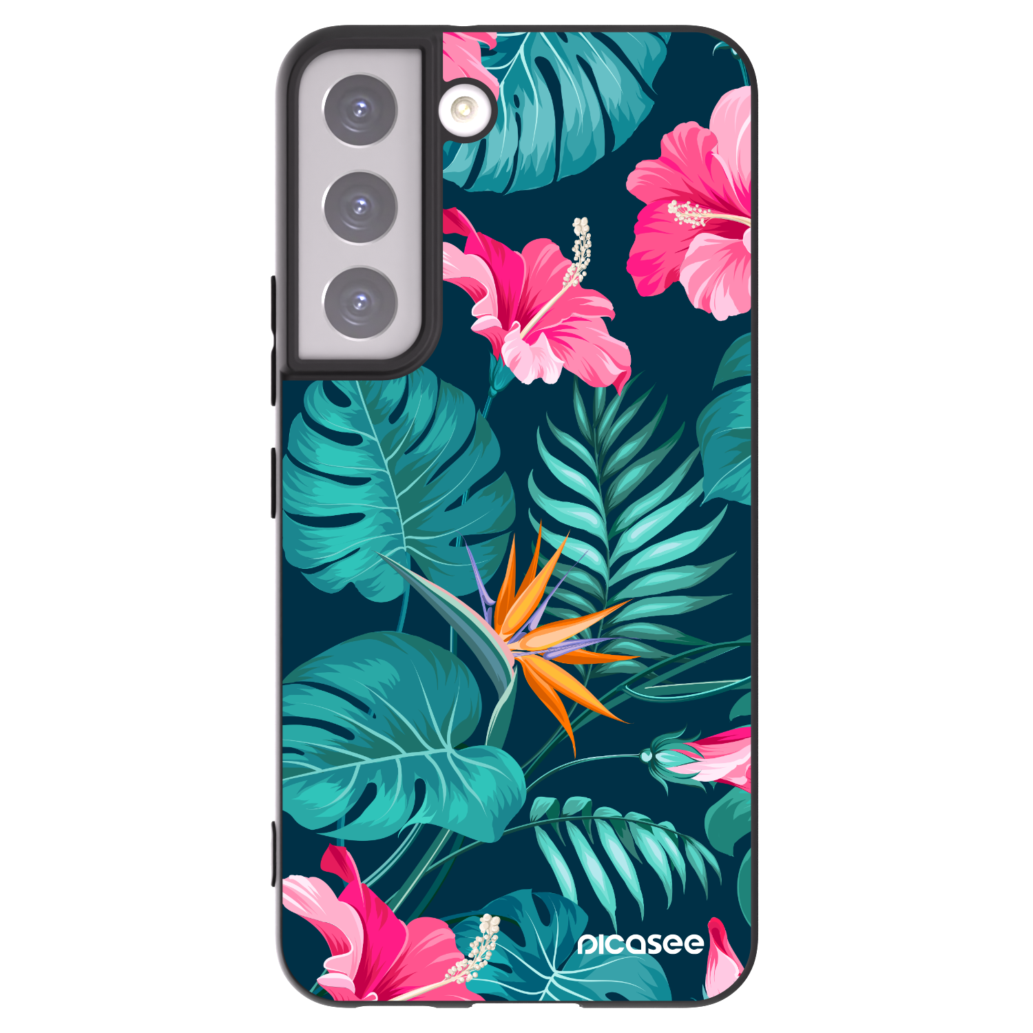 Picasee crna silikonska maskica za Samsung Galaxy S22 5G - Pink Monstera