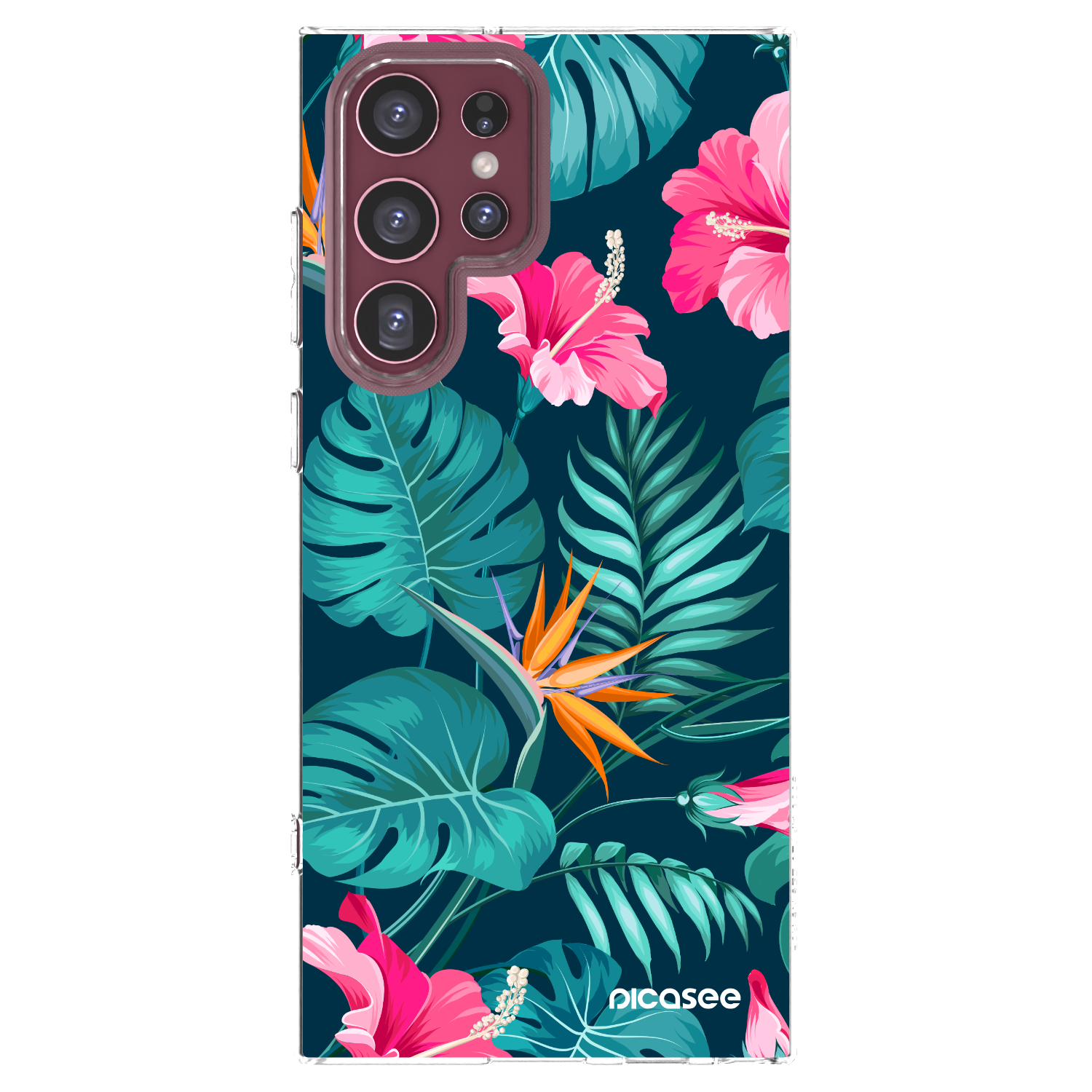 Picasee silikonska prozirna maskica za Samsung Galaxy S22 Ultra 5G - Pink Monstera