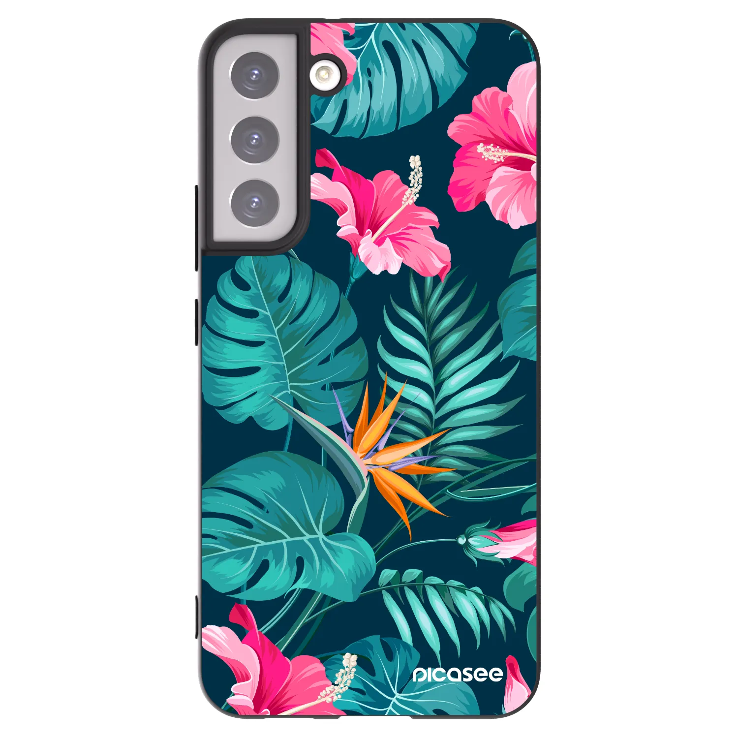 Picasee crna silikonska maskica za Samsung Galaxy S22+ 5G - Pink Monstera