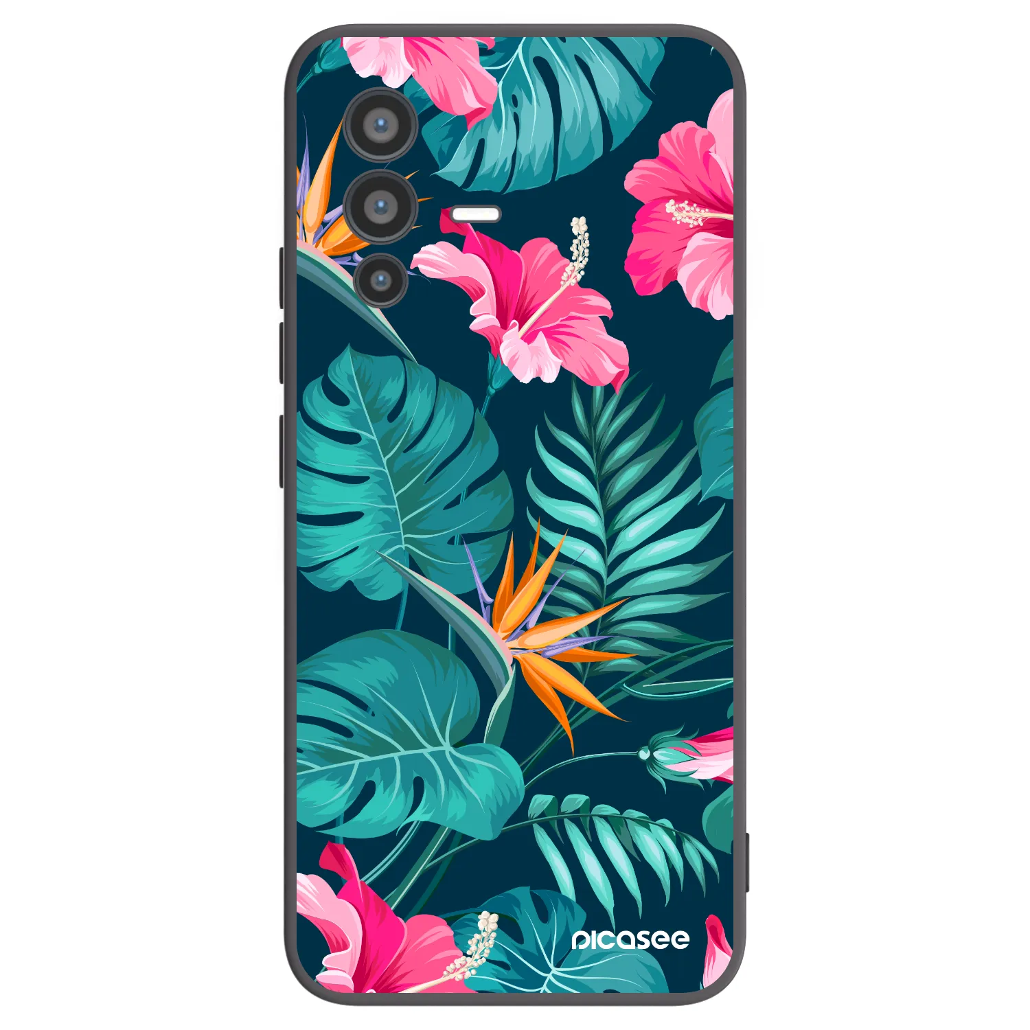 Picasee crna silikonska maskica za Vivo V23 5G - Pink Monstera