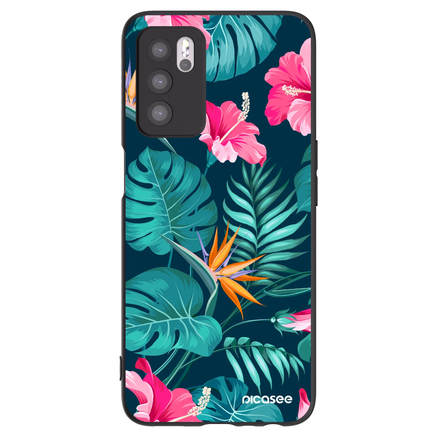 Picasee crna silikonska maskica za OPPO A16s - Pink Monstera