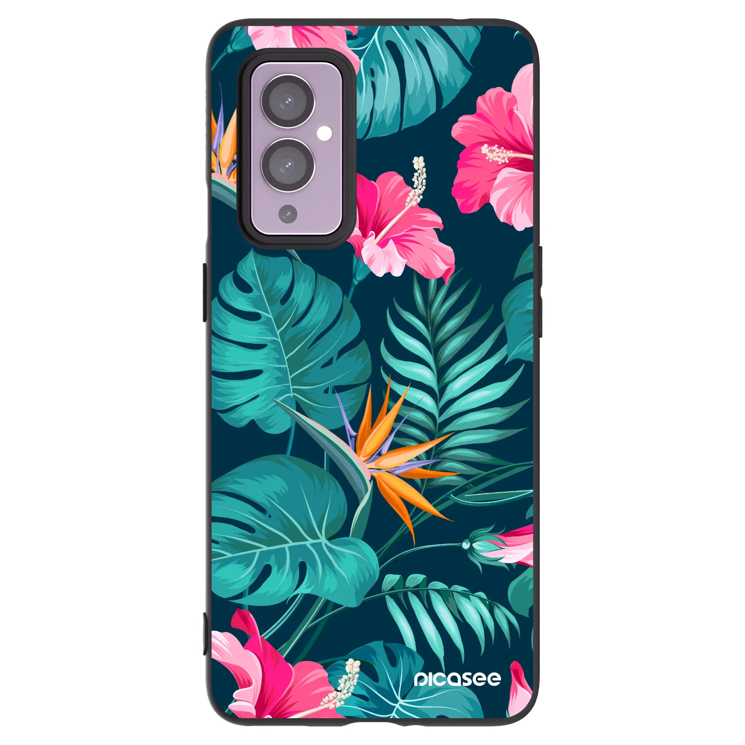 Picasee crna silikonska maskica za OnePlus 9 - Pink Monstera