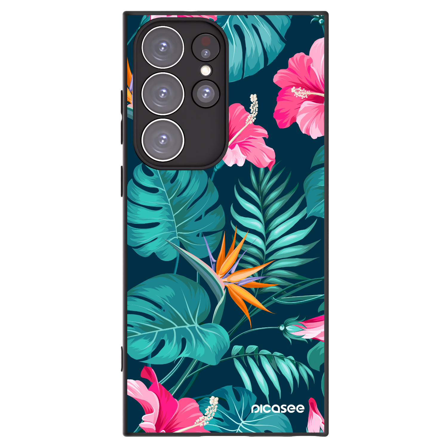 Picasee crna silikonska maskica za Samsung Galaxy S23 Ultra 5G - Pink Monstera