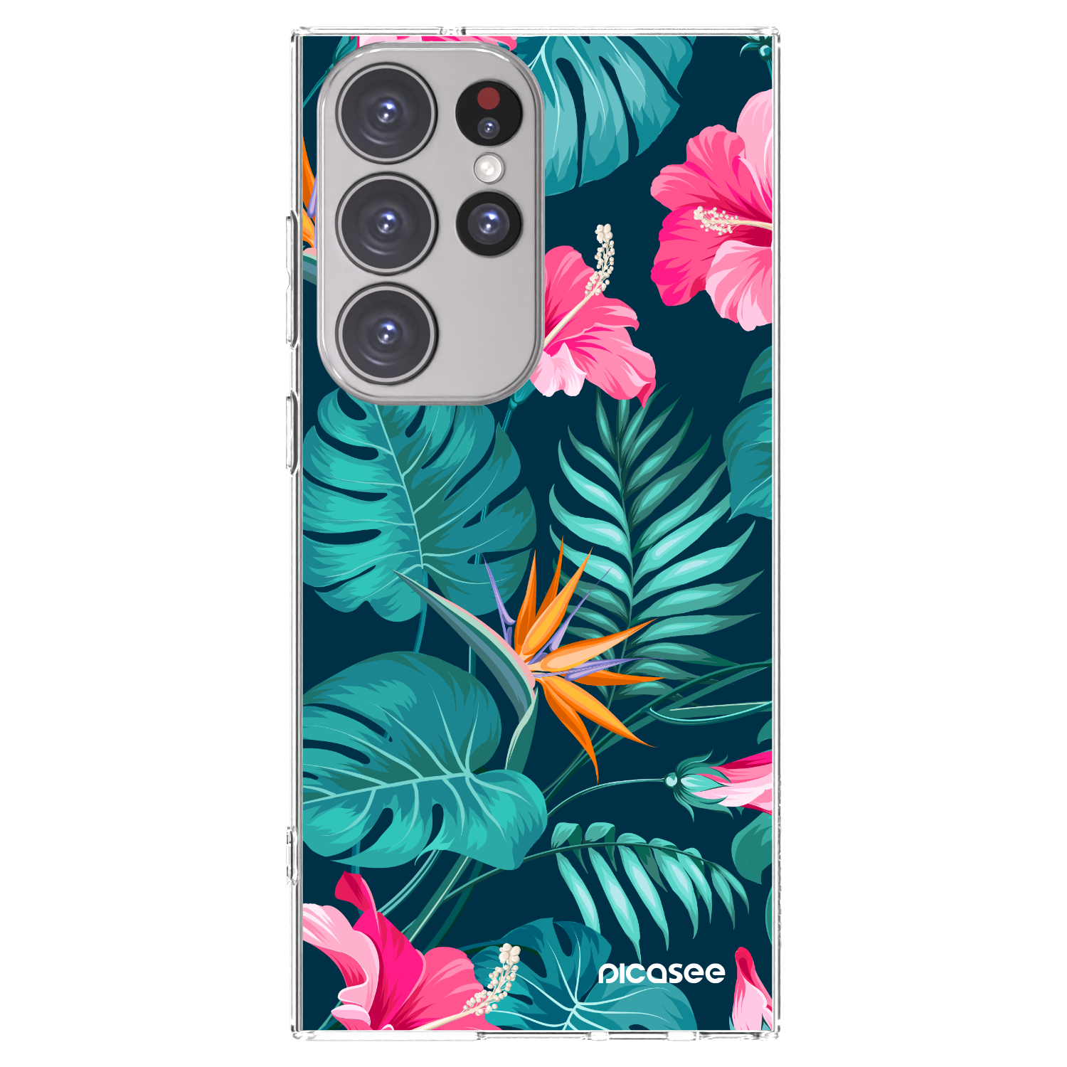 Picasee silikonska prozirna maskica za Samsung Galaxy S23 Ultra 5G - Pink Monstera