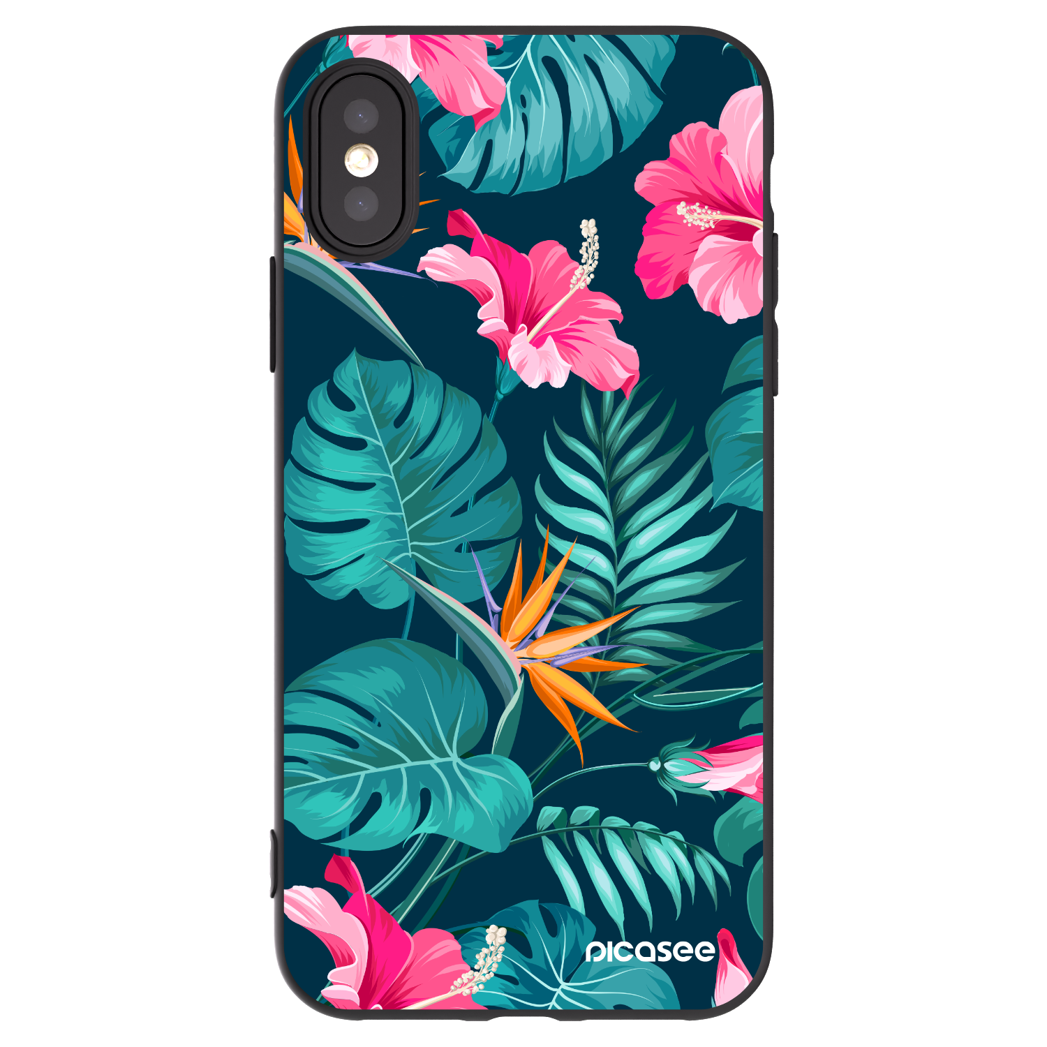 Picasee crna silikonska maskica za Apple iPhone X/XS - Pink Monstera