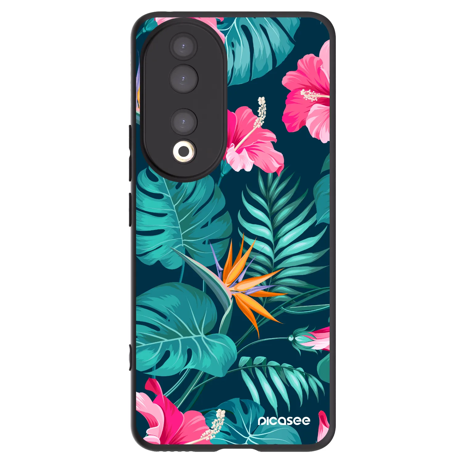 Picasee crna silikonska maskica za Honor 90 5G - Pink Monstera