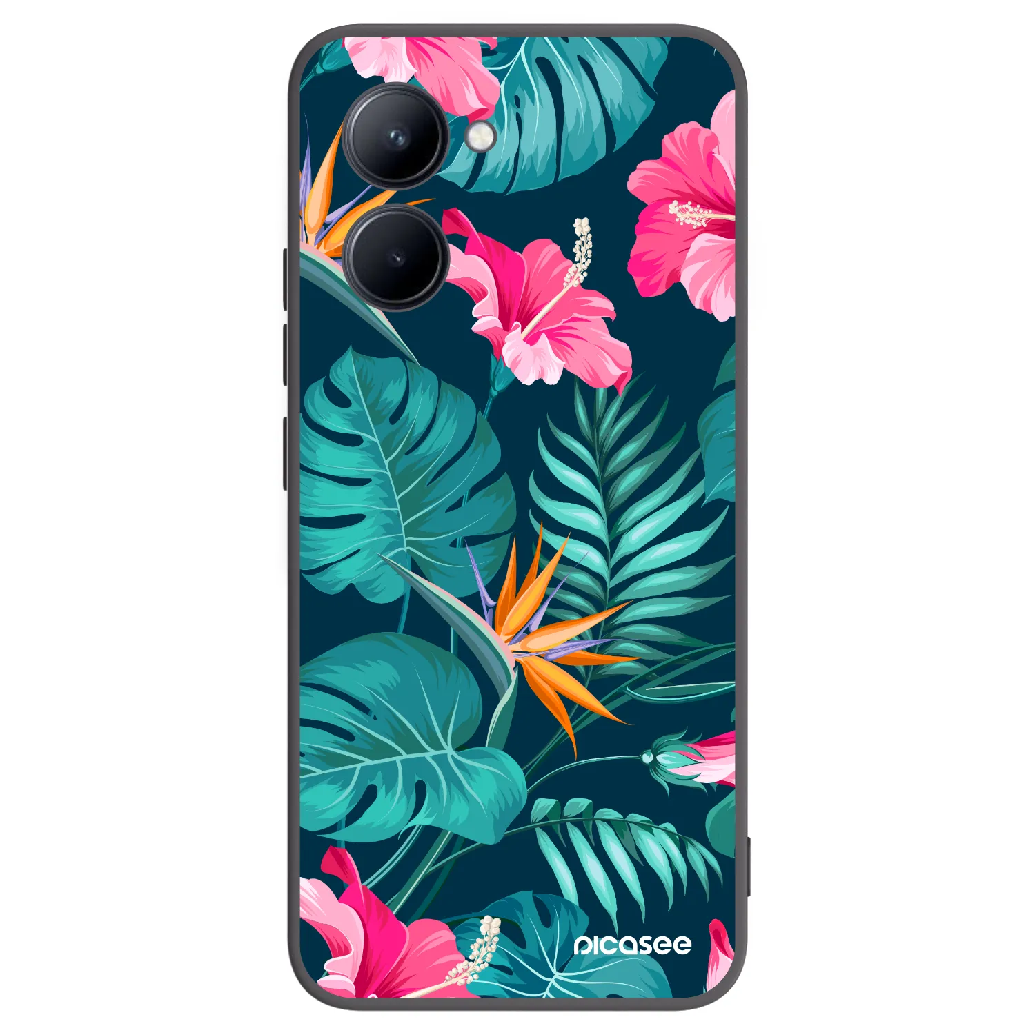 Picasee crna silikonska maskica za Realme C33 (2023) - Pink Monstera