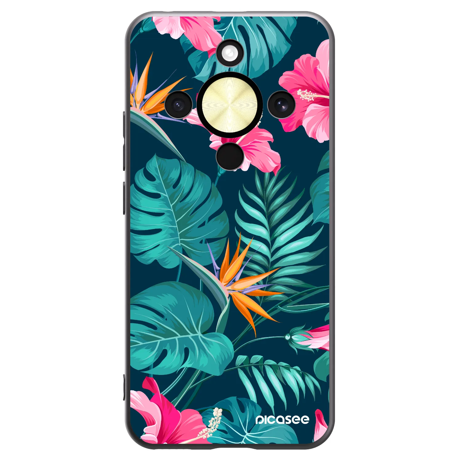 Picasee crna silikonska maskica za Honor Magic8 Lite 5G - Pink Monstera