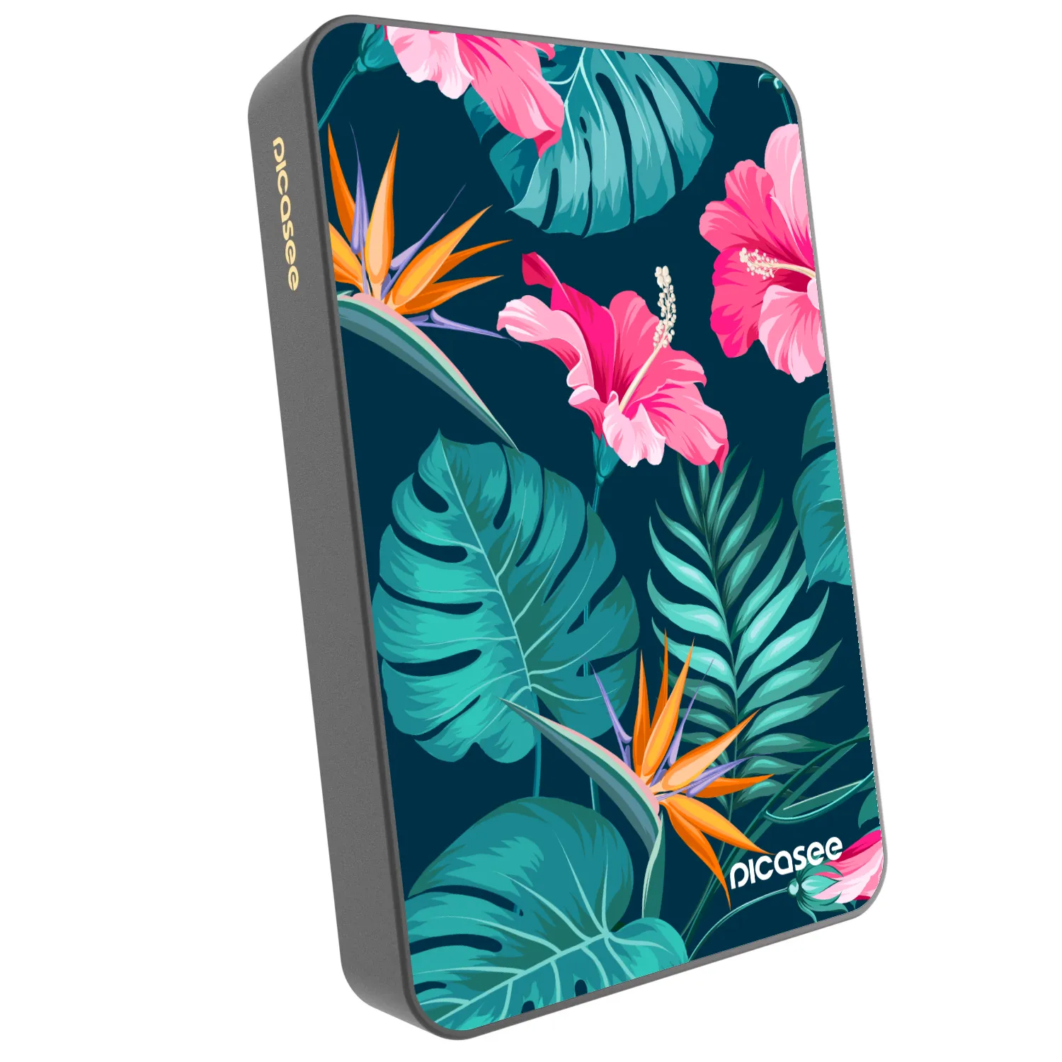 Picasee Prijenosni punjač s MagSafe 10 000 mAh Sivo - Pink Monstera