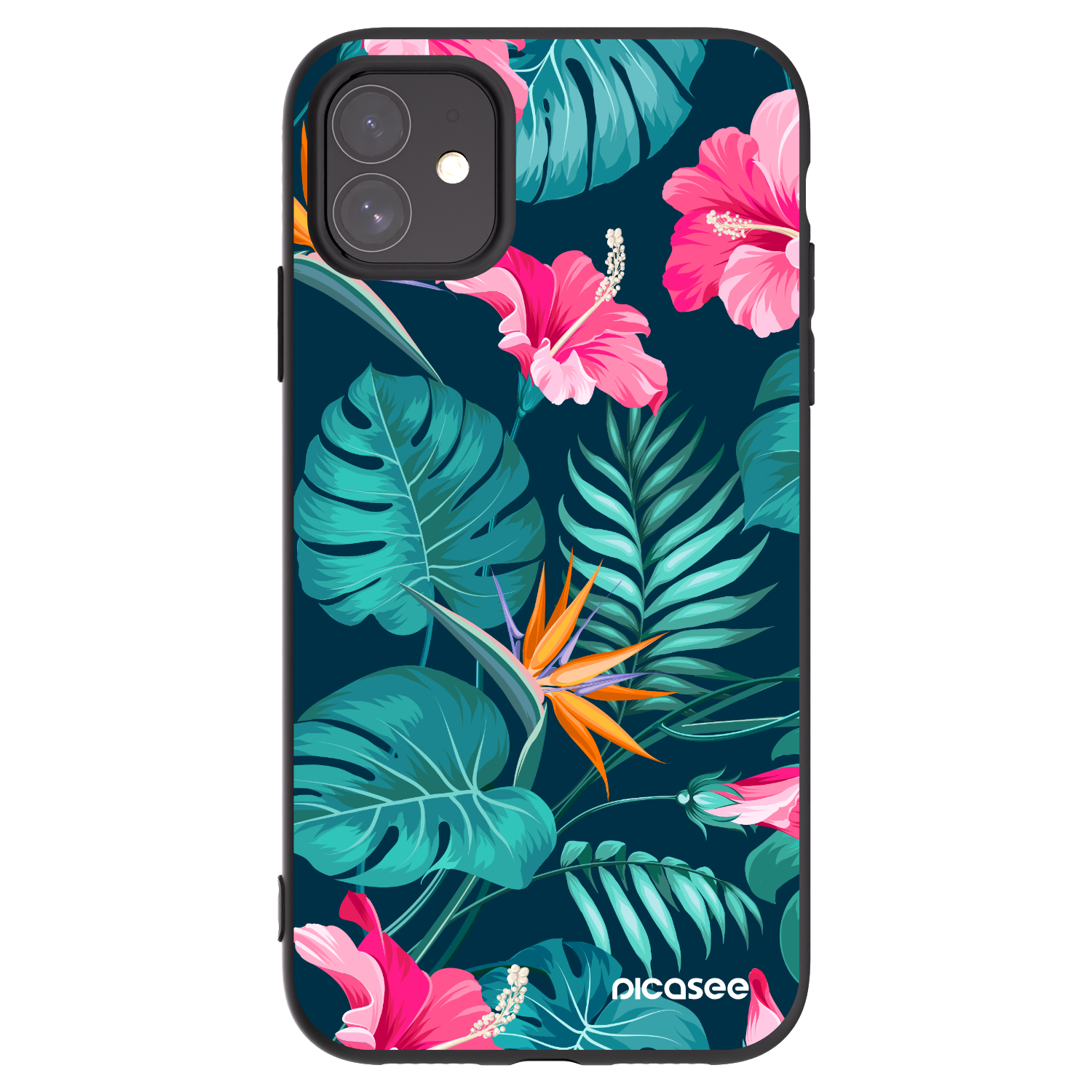Picasee crna silikonska maskica za Apple iPhone 11 - Pink Monstera