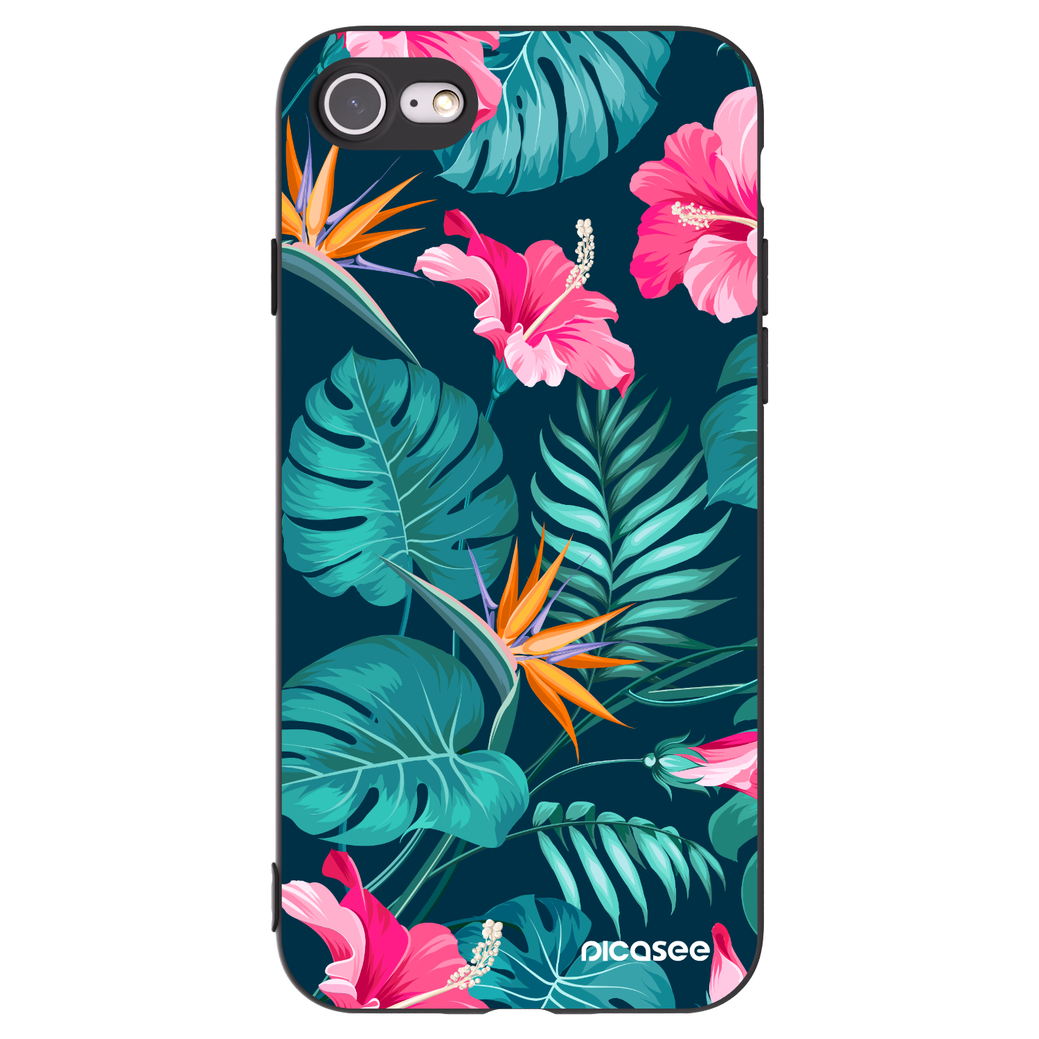 Picasee crna silikonska maskica za Apple iPhone SE 2020 - Pink Monstera