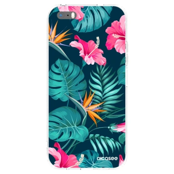 Picasee silikonska prozirna maskica za Apple iPhone 5/5S/SE - Pink Monstera
