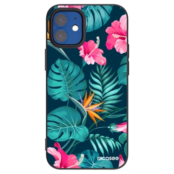 Picasee crna silikonska maskica za Apple iPhone 12 mini - Pink Monstera