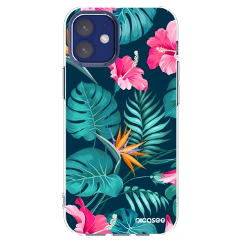 Picasee silikonska prozirna maskica za Apple iPhone 12 mini - Pink Monstera