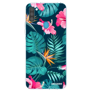 Picasee silikonska prozirna maskica za Samsung Galaxy M11 - Pink Monstera