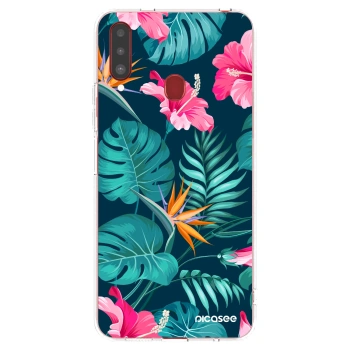 Picasee silikonska prozirna maskica za Samsung Galaxy A20s - Pink Monstera