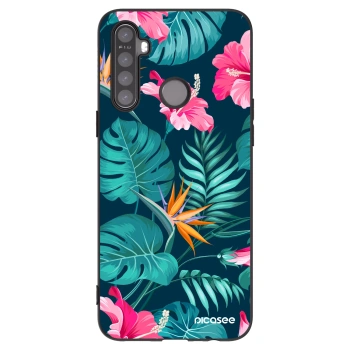 Picasee crna silikonska maskica za Realme 5 - Pink Monstera