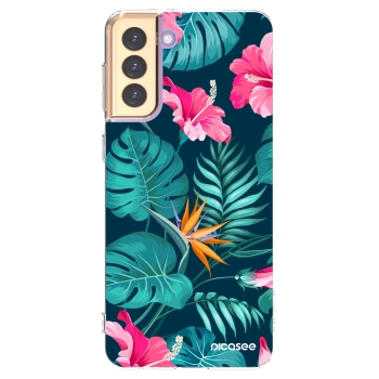 Picasee silikonska prozirna maskica za Samsung Galaxy S21+ 5G G996F - Pink Monstera