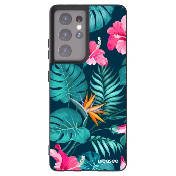 Picasee crna silikonska maskica za Samsung Galaxy S21 Ultra 5G G998B - Pink Monstera