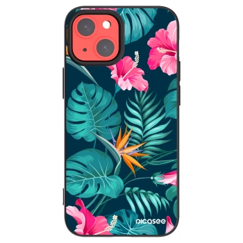 Picasee crna silikonska maskica za Apple iPhone 13 mini - Pink Monstera