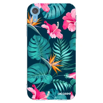 Picasee silikonska prozirna maskica za Apple iPhone XR - Pink Monstera