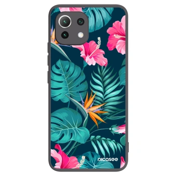 Picasee crna silikonska maskica za Xiaomi 11 Lite 5G NE - Pink Monstera