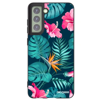Picasee crna silikonska maskica za Samsung Galaxy S21 FE 5G - Pink Monstera