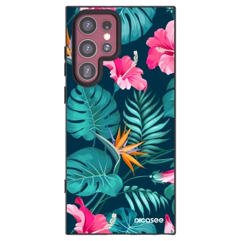 Picasee crna silikonska maskica za Samsung Galaxy S22 Ultra 5G - Pink Monstera