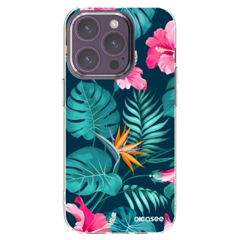 Picasee silikonska prozirna maskica za Apple iPhone 14 Pro - Pink Monstera