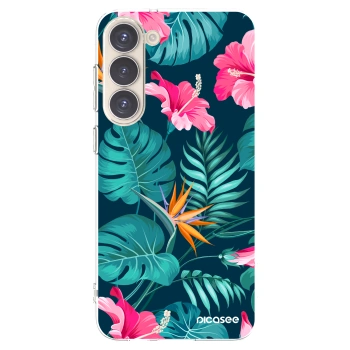Picasee silikonska prozirna maskica za Samsung Galaxy S23+ 5G - Pink Monstera
