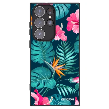 Picasee crna silikonska maskica za Samsung Galaxy S23 Ultra 5G - Pink Monstera