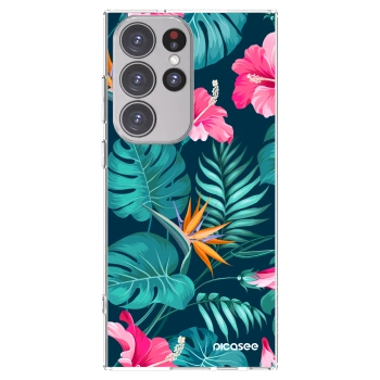 Picasee silikonska prozirna maskica za Samsung Galaxy S23 Ultra 5G - Pink Monstera