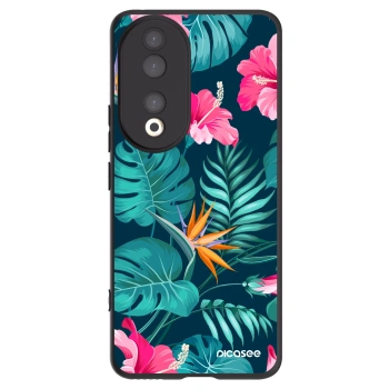 Picasee crna silikonska maskica za Honor 90 5G - Pink Monstera