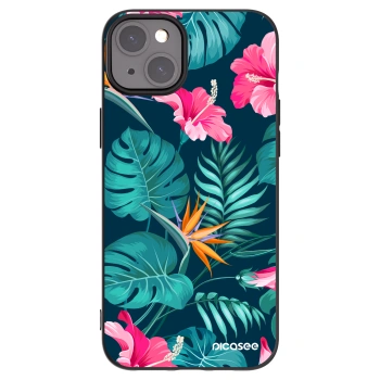 Picasee crna silikonska maskica za Apple iPhone 15 Plus - Pink Monstera