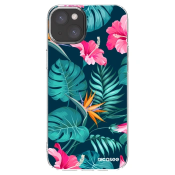 Picasee silikonska prozirna maskica za Apple iPhone 15 Plus - Pink Monstera