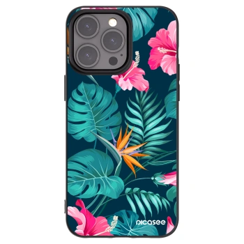 Picasee crna silikonska maskica za Apple iPhone 15 Pro Max - Pink Monstera