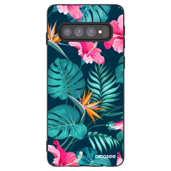 Picasee crna silikonska maskica za Samsung Galaxy S10 G973 - Pink Monstera