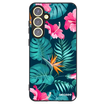 Picasee crna silikonska maskica za Samsung Galaxy S24 FE S721B - Pink Monstera