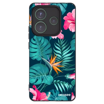 Picasee crna silikonska maskica za Xiaomi Redmi Note 14 5G - Pink Monstera