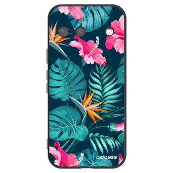Picasee crna silikonska maskica za Google Pixel 9 - Pink Monstera