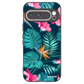 Picasee crna silikonska maskica za Google Pixel 9 Pro XL - Pink Monstera