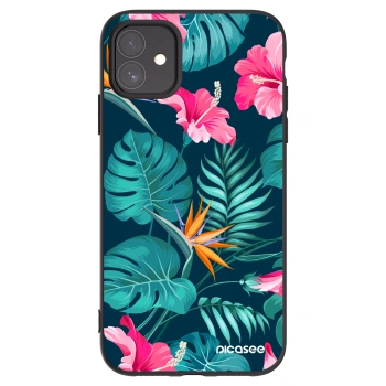 Picasee crna silikonska maskica za Apple iPhone 11 - Pink Monstera