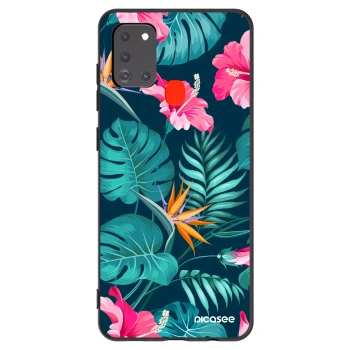 Picasee crna silikonska maskica za Samsung Galaxy A21s - Pink Monstera