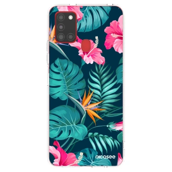 Picasee silikonska prozirna maskica za Samsung Galaxy A21s - Pink Monstera