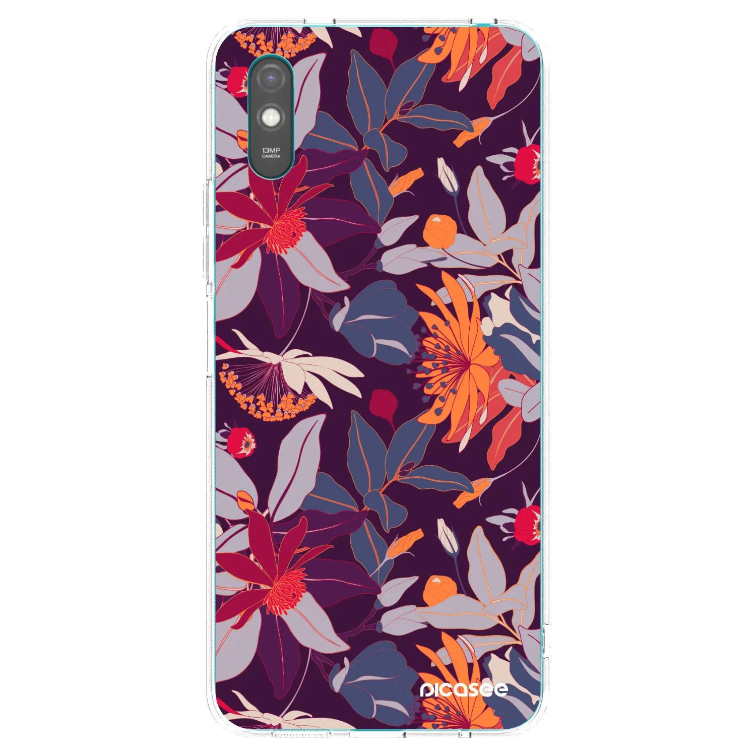 Picasee silikonska prozirna maskica za Xiaomi Redmi 9A - Purple Leaf