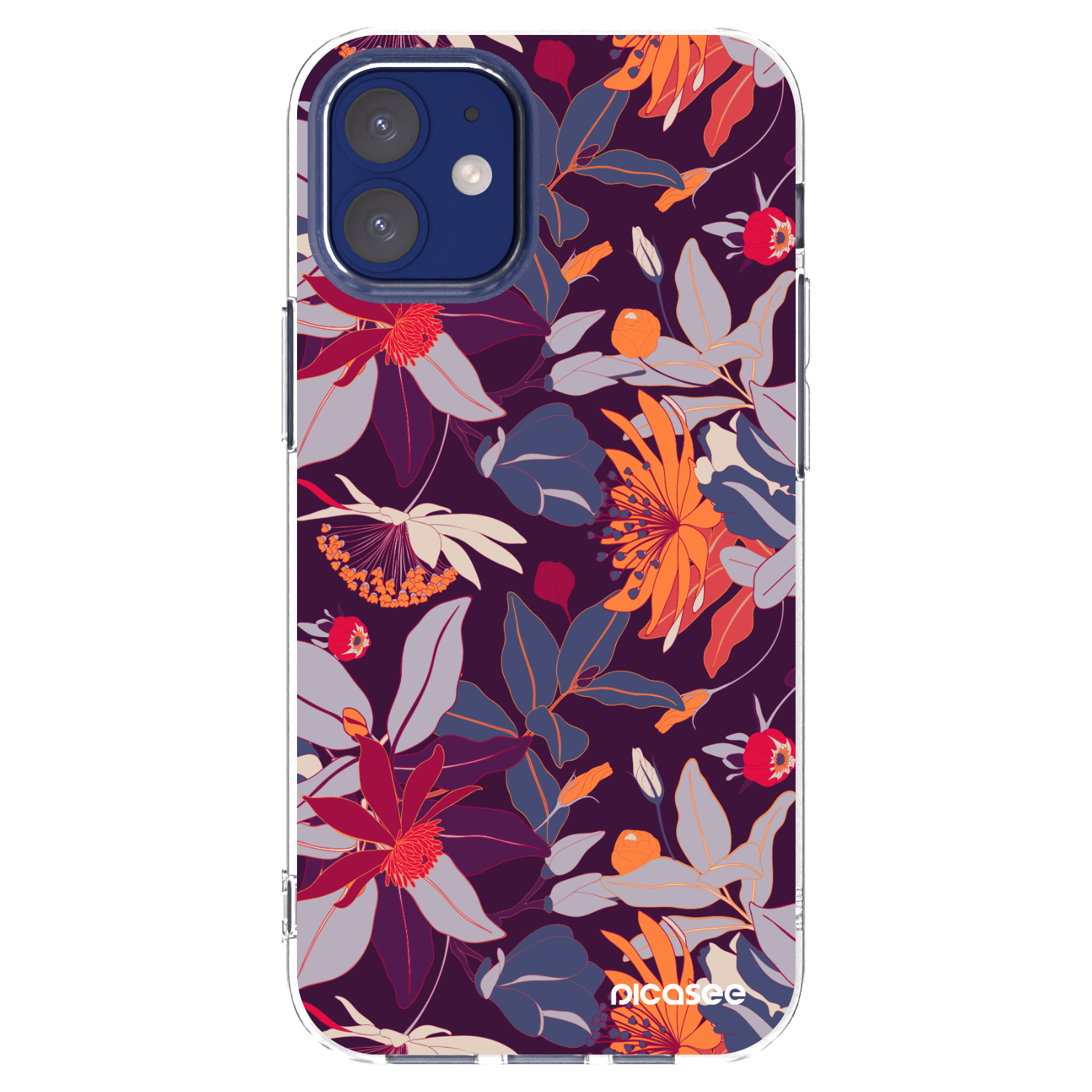 Picasee silikonska prozirna maskica za Apple iPhone 12 mini - Purple Leaf