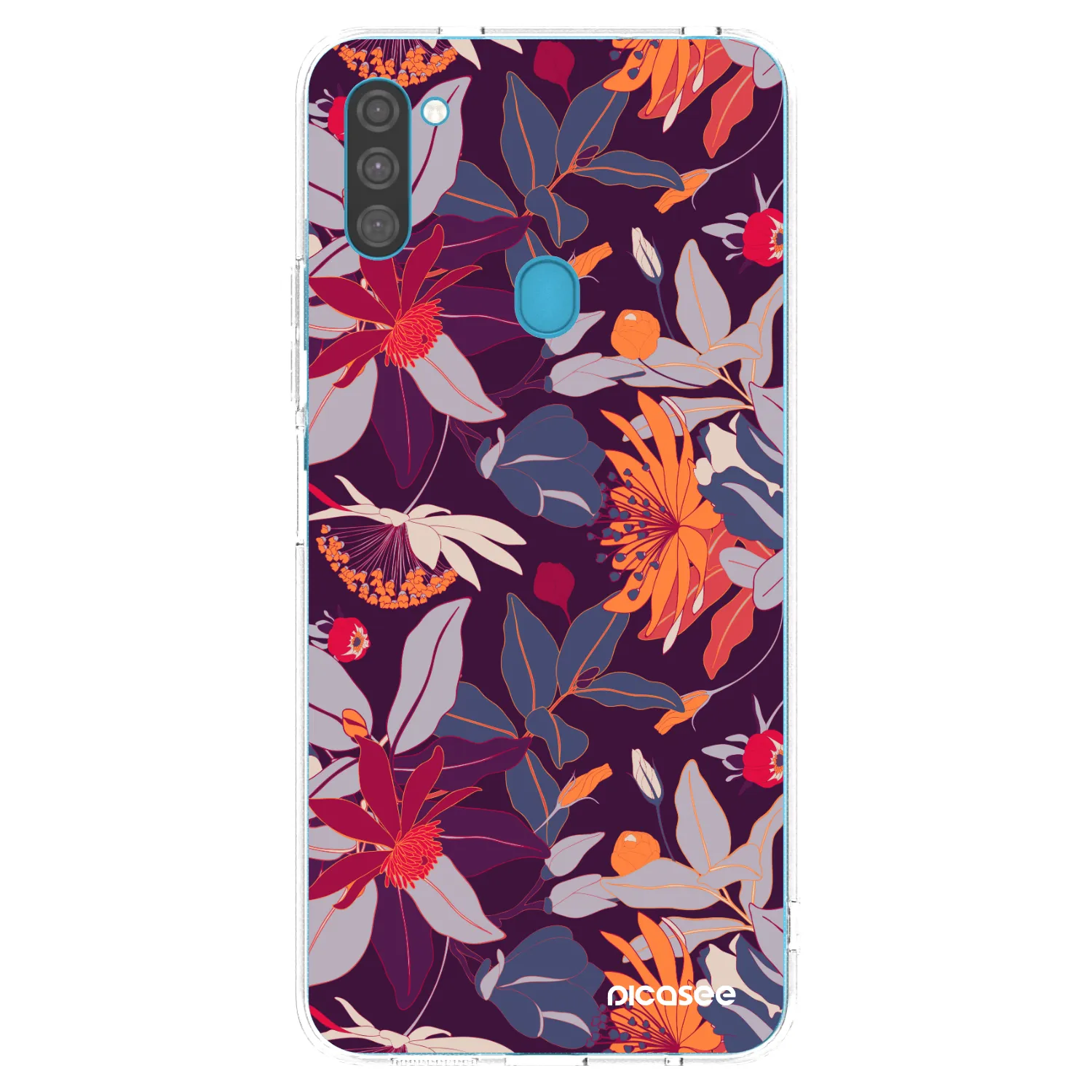 Picasee silikonska prozirna maskica za Samsung Galaxy M11 - Purple Leaf