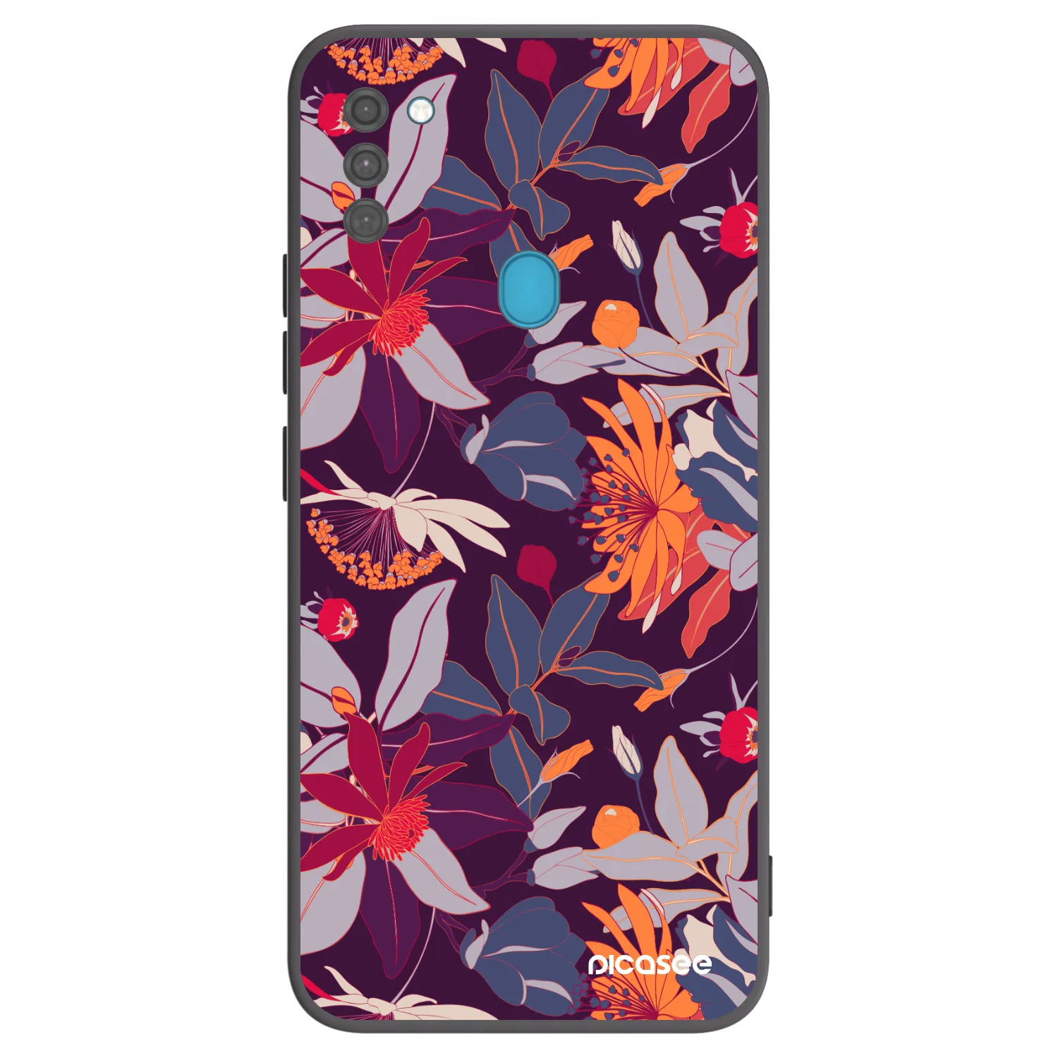 Picasee crna silikonska maskica za Samsung Galaxy M11 - Purple Leaf