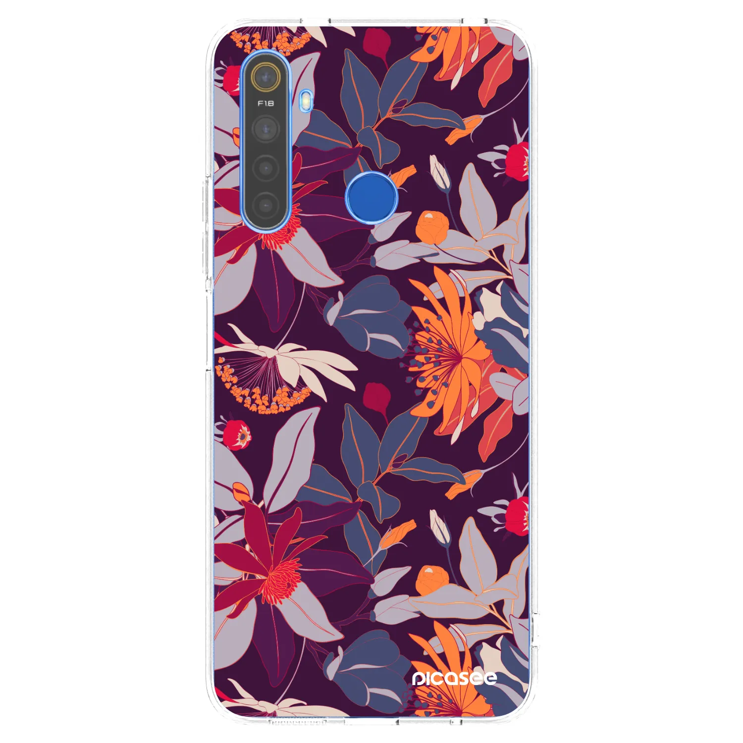 Picasee silikonska prozirna maskica za Realme 5 - Purple Leaf