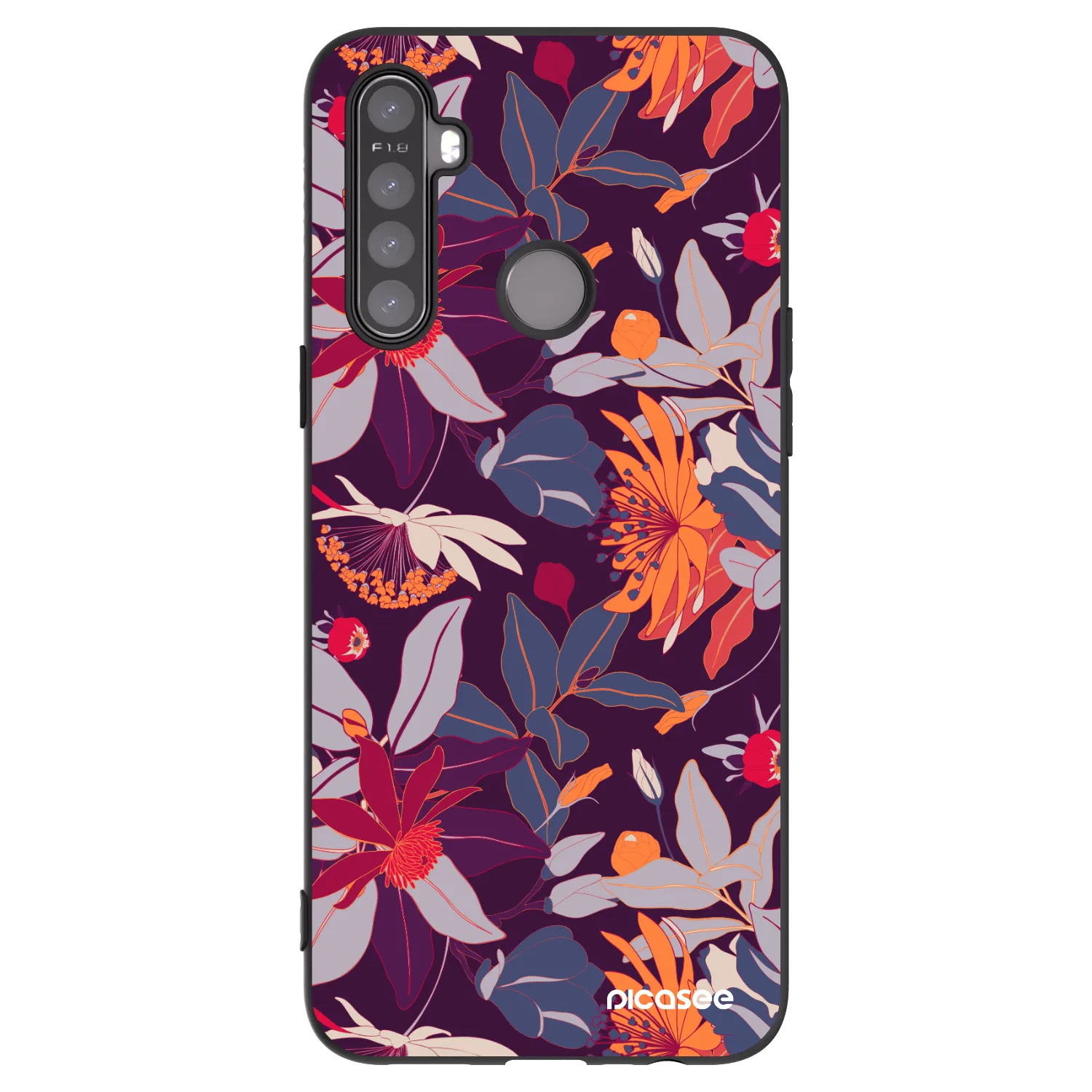 Picasee crna silikonska maskica za Realme 5 - Purple Leaf